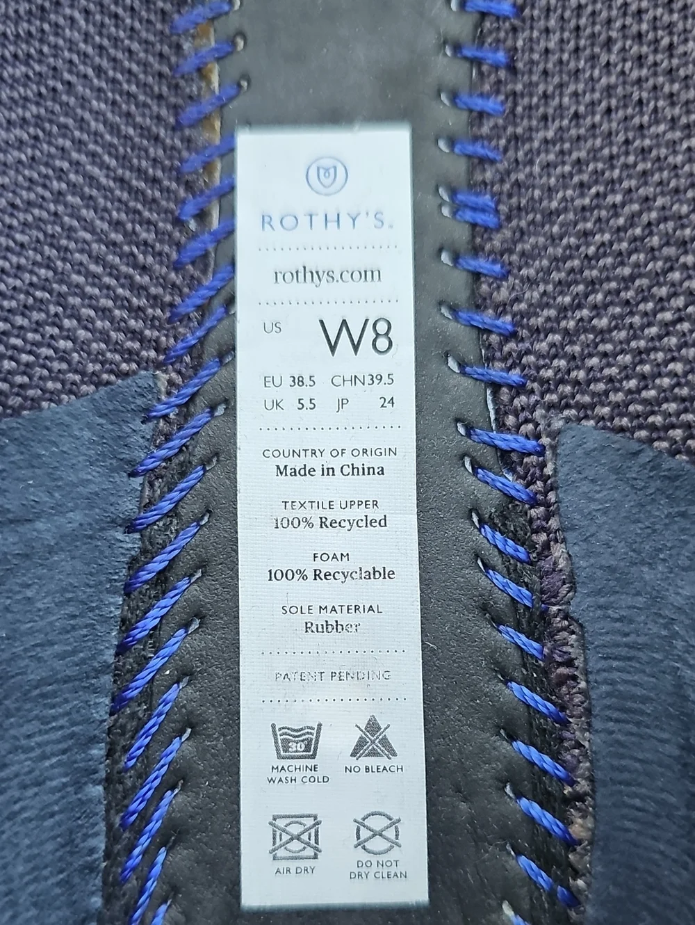 Rothy's The Point Ballet Flats Navy Dark Gray Made In China Size 8